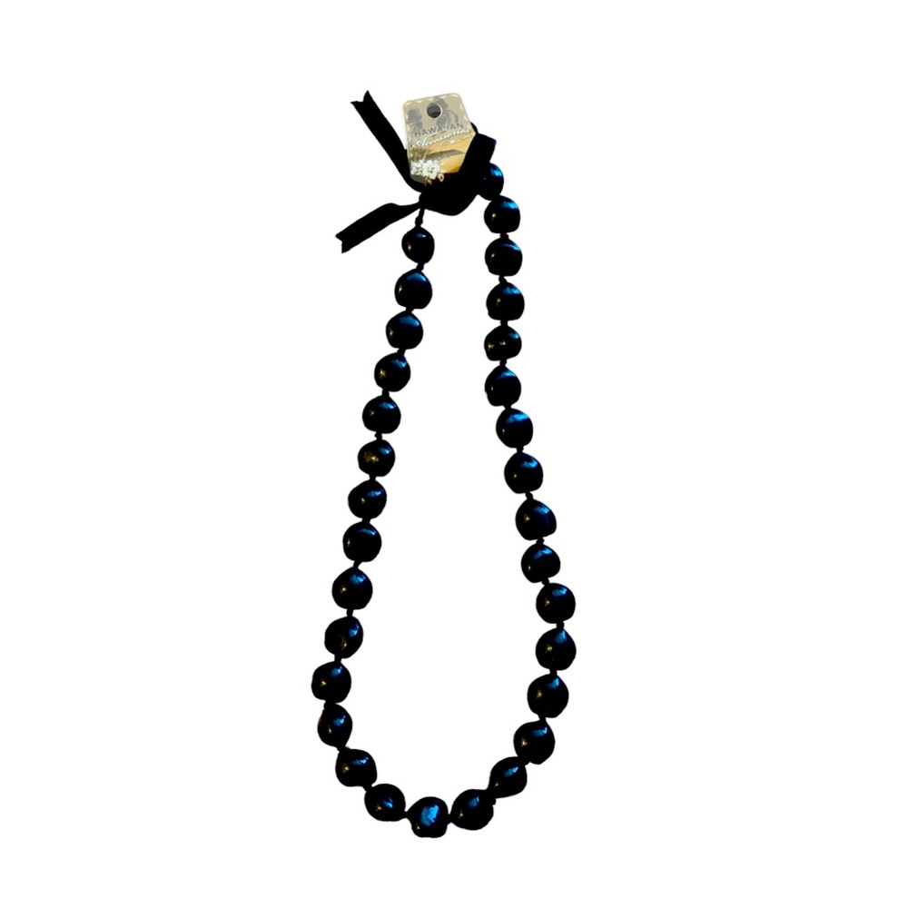 Genuine Hawaiian Aloha Outlet Black Kukui Lei Necklace From Hawaii